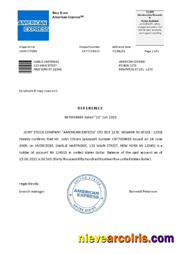 USA American Express reference